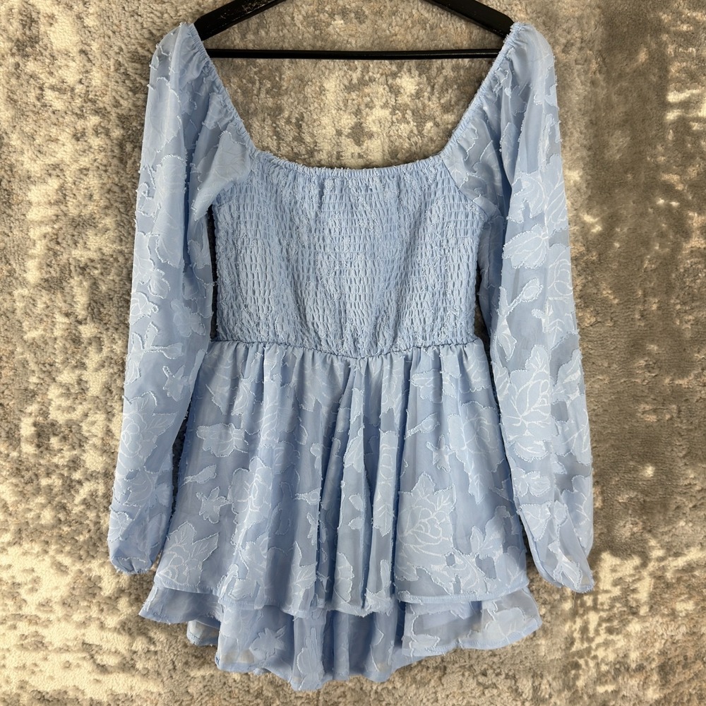 Rue21 Sz S Cottagecore Boho Coquette Regencycore Top Blue Peplum Smocked Floral